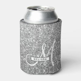 Porta-lata Glam Silver Glitter Personalizado Monograma e Nome
