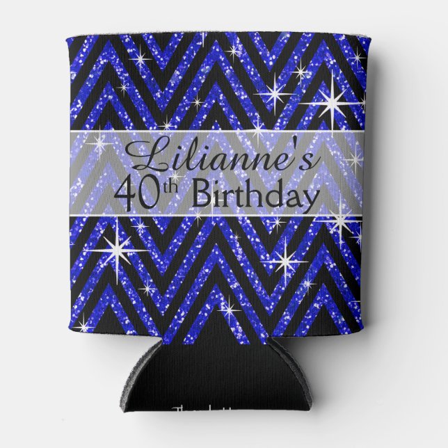 Porta-lata Glitter Chevron Bling | safira (Frente)