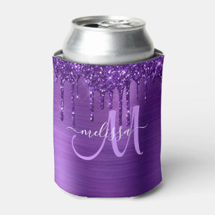 Porta-lata Glitter de metal escovado roxo e brilhante