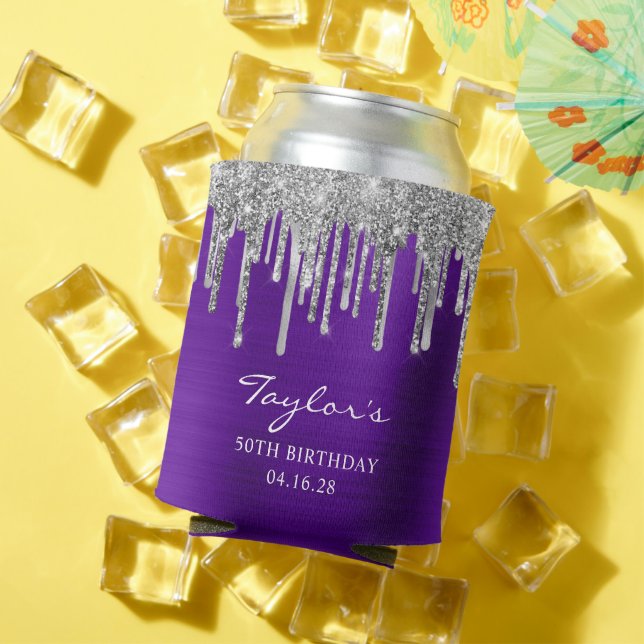 Porta-lata Glitter prateado púrpura violeta 50º aniversário (Verão in situ)