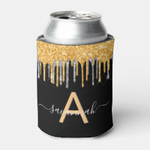 Glitter preto dourado goteja monograma prateado