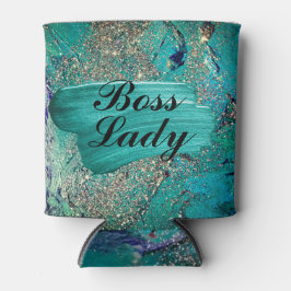 Porta-lata Glittery Aqua Paint Strokes Lady
