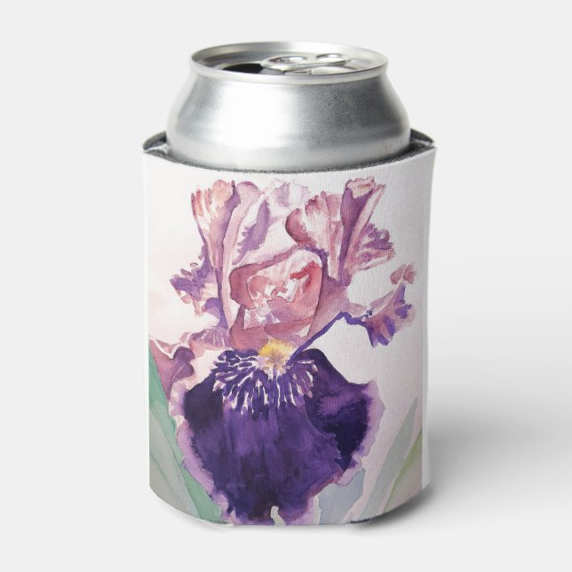 Porta-lata Gloriouses Púrpura Iris Watercolor Painting (Can Front)