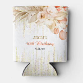 Porta-lata Gold Glitter Chain Yellow Orange Flower Birthday 