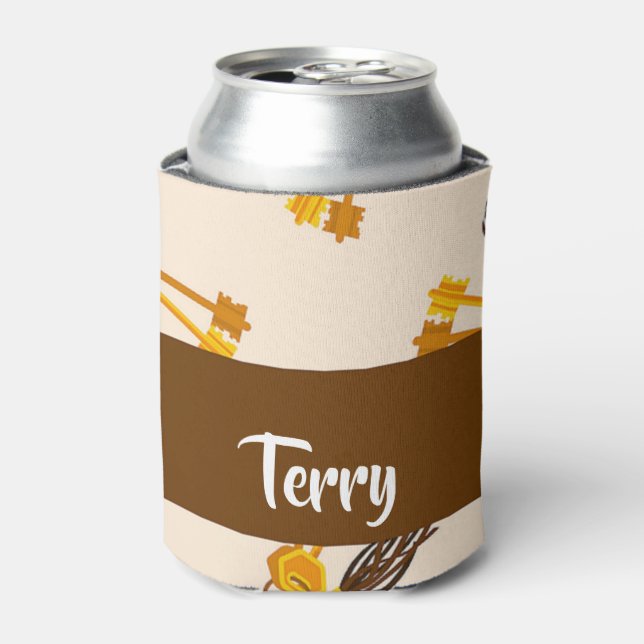 Porta-lata Gold house keys on pink (Can Front)