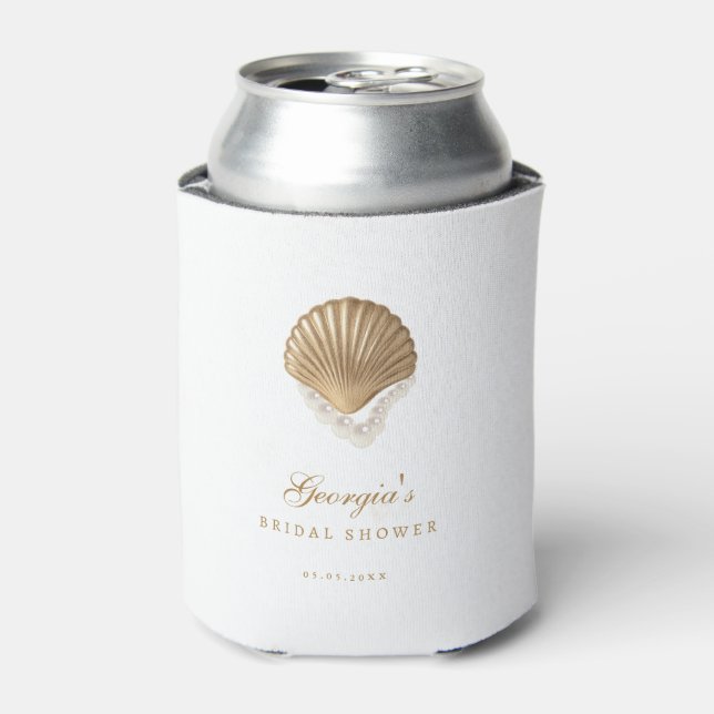 Porta-lata Gold Seashell Custom Coastal Bridal Shower Favor (Can Front)