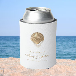 Porta-lata Gold Seashell Custom Coastal Wedding Favor