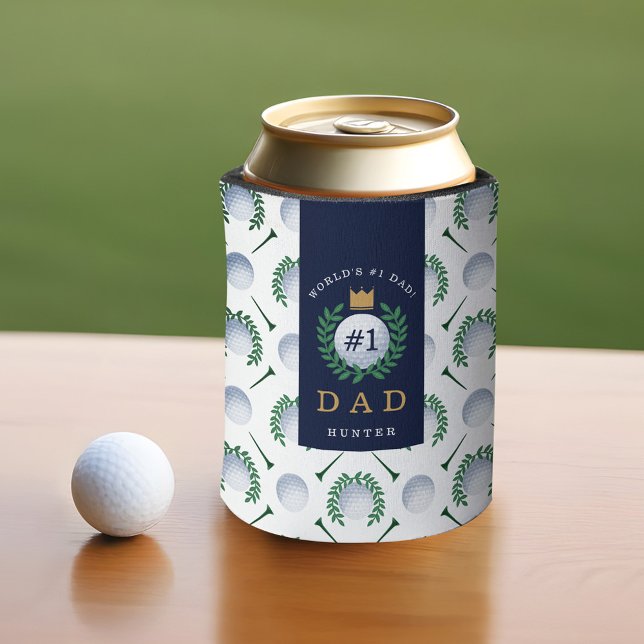 Porta-lata Golf Ball, Tee, Laurel Wreath Pattern & Monograma (Golf Ball, Tee, Laurel Wreath Pattern & Monogram Can Cooler)