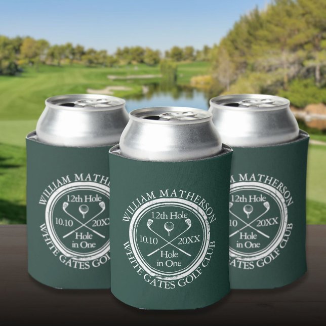 Porta-lata Golf Buraco em Um Verde Esmeralda Personalizado (Golf Hole in One Custom Emerald Green Can Cooler)