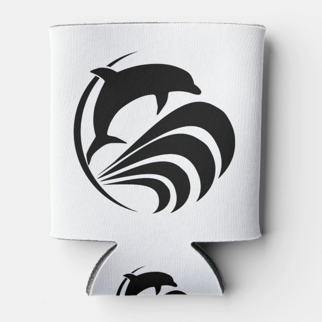 Porta-lata Golfinho de Silhueta Preta Pulando em Ondas Oceâni (Frente)