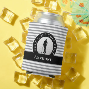 Porta-lata Golfista Nome Monogramado Preto Cinza Novidade Esp