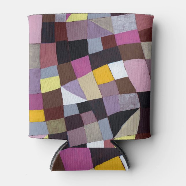 Porta-lata Grade Irregular: pintura Abstrato violeta-amarela. (Frente)