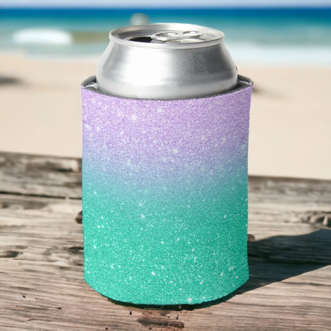 Porta-lata Gradiente ombre de água salgada-púrpura (Mermaid purple teal aqua glitter ombre gradient can cooler)