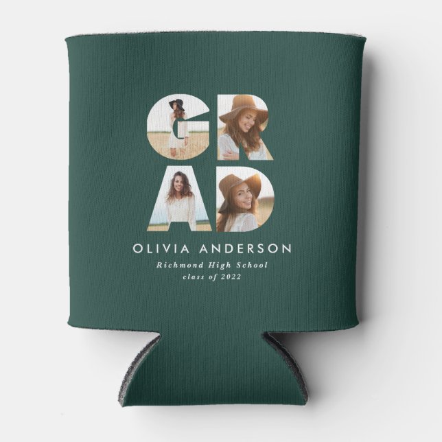 Porta-lata Graduação 4 Foto moderna personalizada verde (Frente)