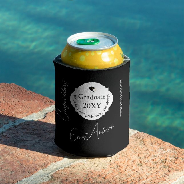 Porta-lata Graduação de Parabéns de Formando Moderno Preto (Piscina in situ)