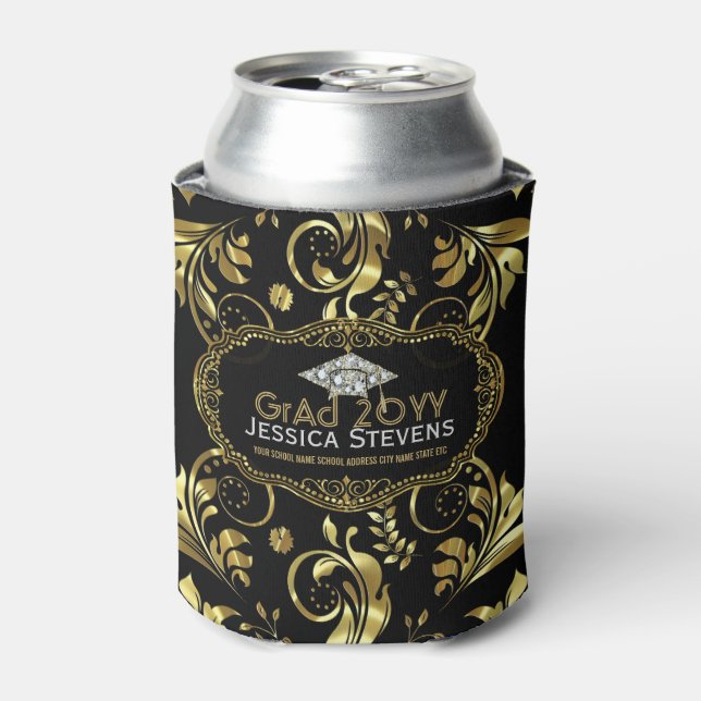 Porta-lata Graduação Dourada Preta e Faux Hat 2b (Can Front)