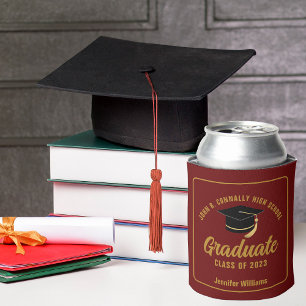Porta-lata Graduação Personalizada do Formando Dourado Maroon