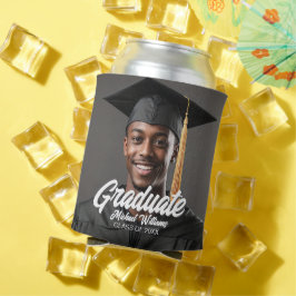 Porta-lata Graduate Photo Bold Script Graduation Party Favor