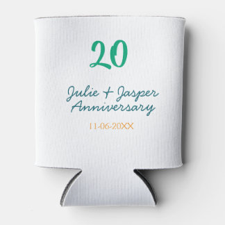 Porta-lata Green blue 20th anniversary name date orange 