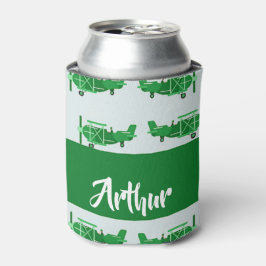 Porta-lata Green flying airplanes on blue