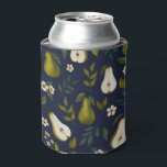 Porta-lata Green Pear Watercolor Pattern on Dark Blue<br><div class="desc">The pattern on this can cooler showcases beautifully hand-painted watercolor pears in lush green tones,  surrounded by flowing leaves and subtle floral details. The deep navy background enhances the vibrancy of the artwork,  creating a sophisticated botanical design that feels both organic and timeless.</div>