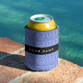 Porta-lata Grego Meander Key Blue, Seu Nome, Personalize