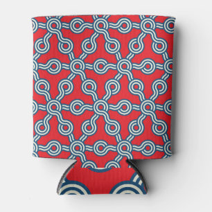Porta-lata Grelha hexágona, azul vermelho, padrão geométrico.