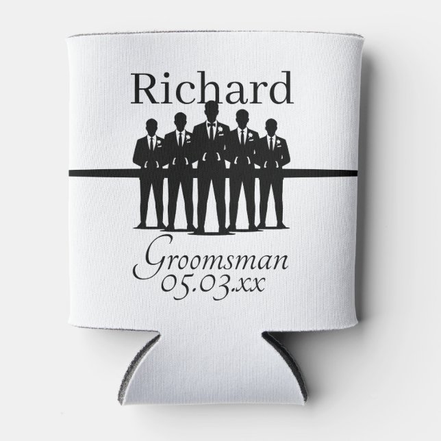 Porta-lata Groomsman Wedding Suited Squad Silhouette Name (Frente)