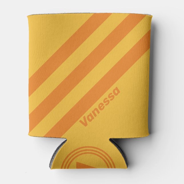 Porta-lata Groove Laranja Retroativa Três Fitas com Nome (Frente)