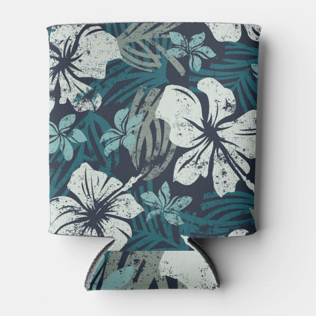 Porta-lata Grunge Hibiscus, Cartaz Floral Tropical. (Frente)