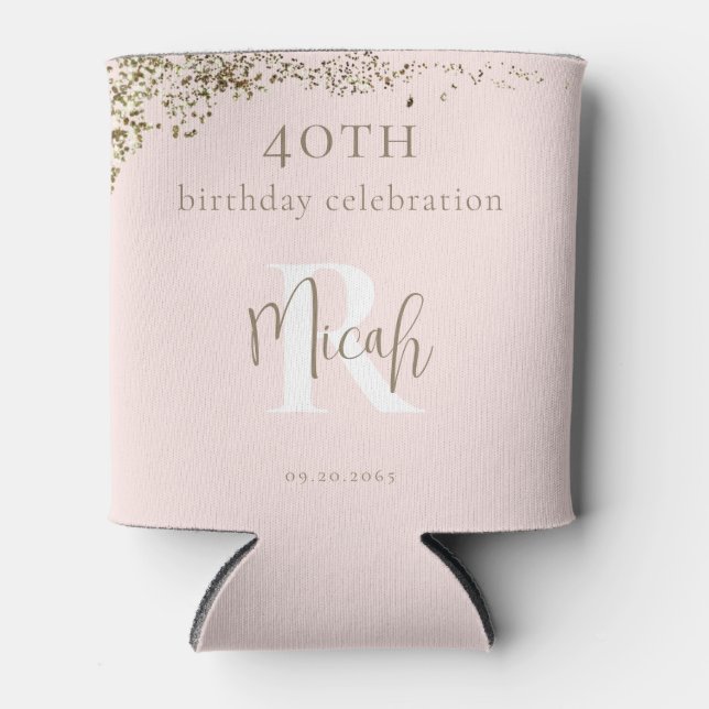 Porta-lata Grupo de aniversário de 40 anos Blush e Dourado (Frente)