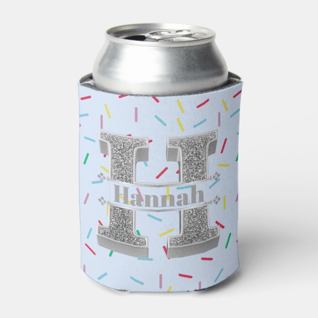 Porta-lata H Monograma Inicial do Prata Personalizado Seu Nom (Can Front)