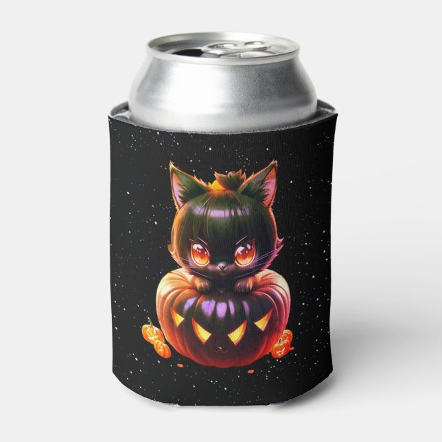 Porta-lata Halloween Black Cat Pumpkin Horror Noturno Assusta (Can Front)
