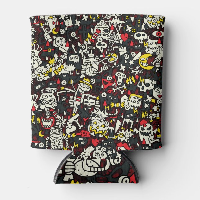 Porta-lata Halloween Mini Doodle Vintage Patterno (Frente)