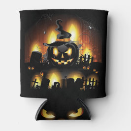 Porta-lata Halloween - Pumpkins assustador com chapéu