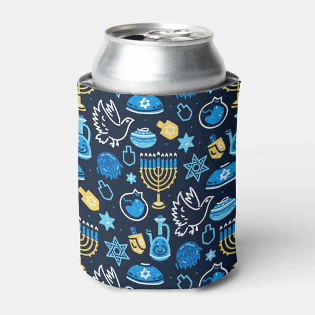 Porta-lata Hanukkah - Símbolos Padrão Azul (Can Front)