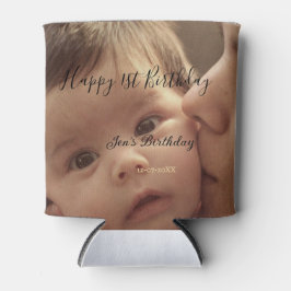 Porta-lata Happy 1st birthday name photo date stylish calligr