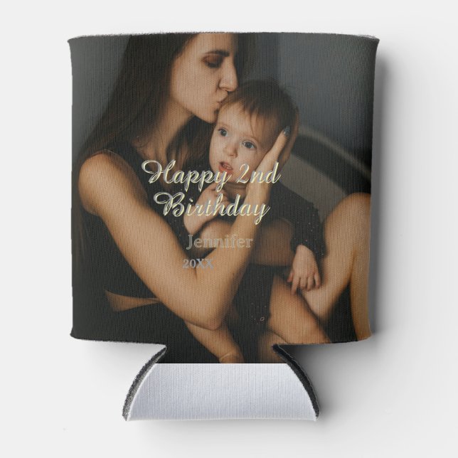 Porta-lata Happy 2nd birthday kids baby mother yellow gray na (Frente)