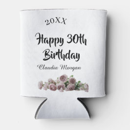 Porta-lata Happy 30th birthday pink white mauve floral name y