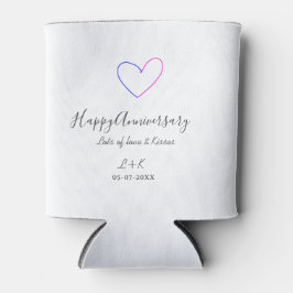 Porta-lata Happy anniversary pink blue heart name date simple