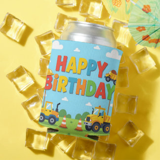 Porta-lata Happy birthday construction builder theme