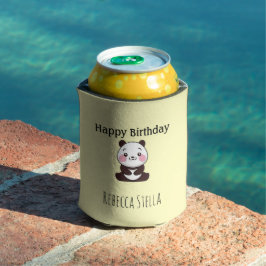 Porta-lata Happy birthday cute panda bear yellow