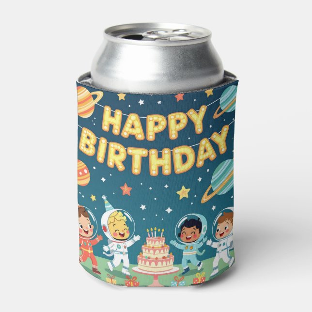Porta-lata Happy birthday space theme (Can Front)