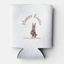 Porta-lata Happy Easter brown bunny with eggs love add name 