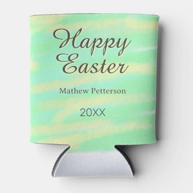 Porta-lata Happy Easter green yellow pastel gray name year  (Frente)
