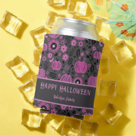 Porta-lata Happy Halloween Purple Pumpkin Family Name