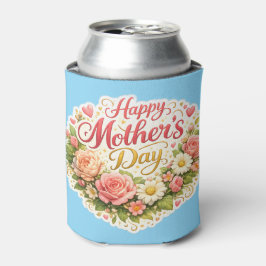 Porta-lata Happy Mother's Day elegant floral wreath teal can