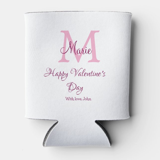 Porta-lata Happy valentine's day monogram pink name love girl (Frente)