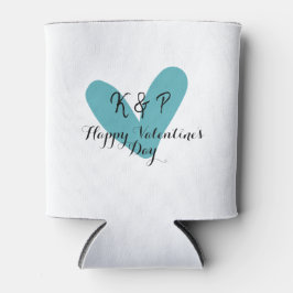 Porta-lata Happy Valentine's day turquoise heart name letter 