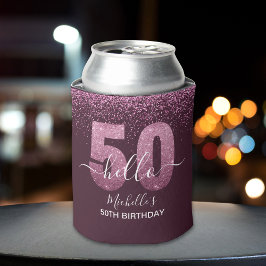 Porta-lata Hello 50! -Birthday 50th Women's with Pink glitter